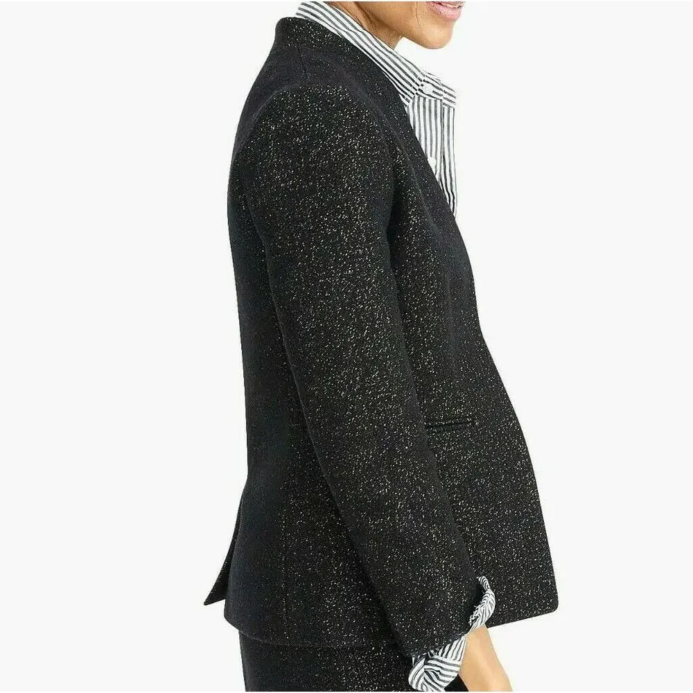 J.Crew Womens Jacket Going Out Blazer Tinsel Tweed Wool Blend Lined Black Size 2